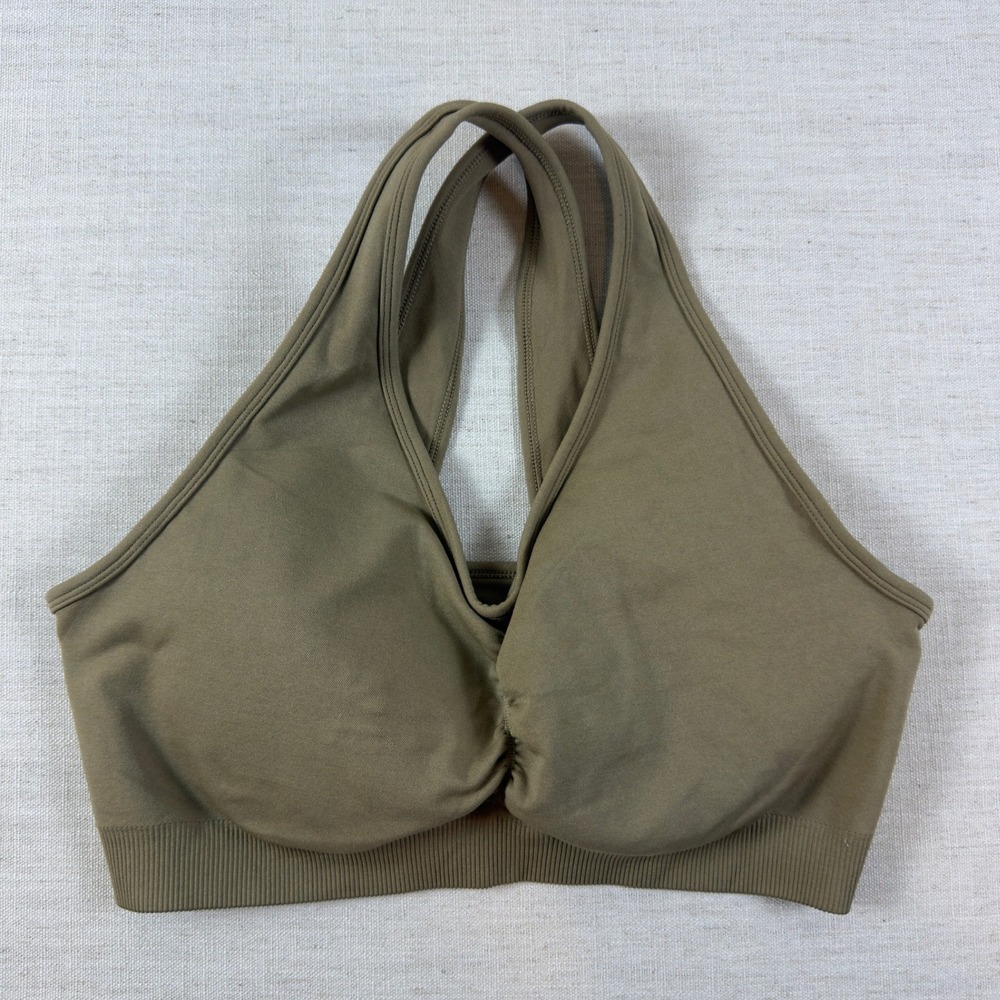Alphalete Olive Green Seamless Halter Ruched Sports Bra 2XL